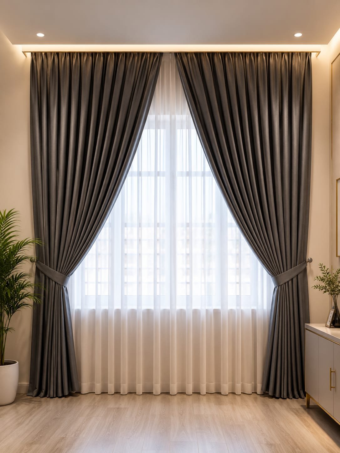 Blind and curtain combination — living room