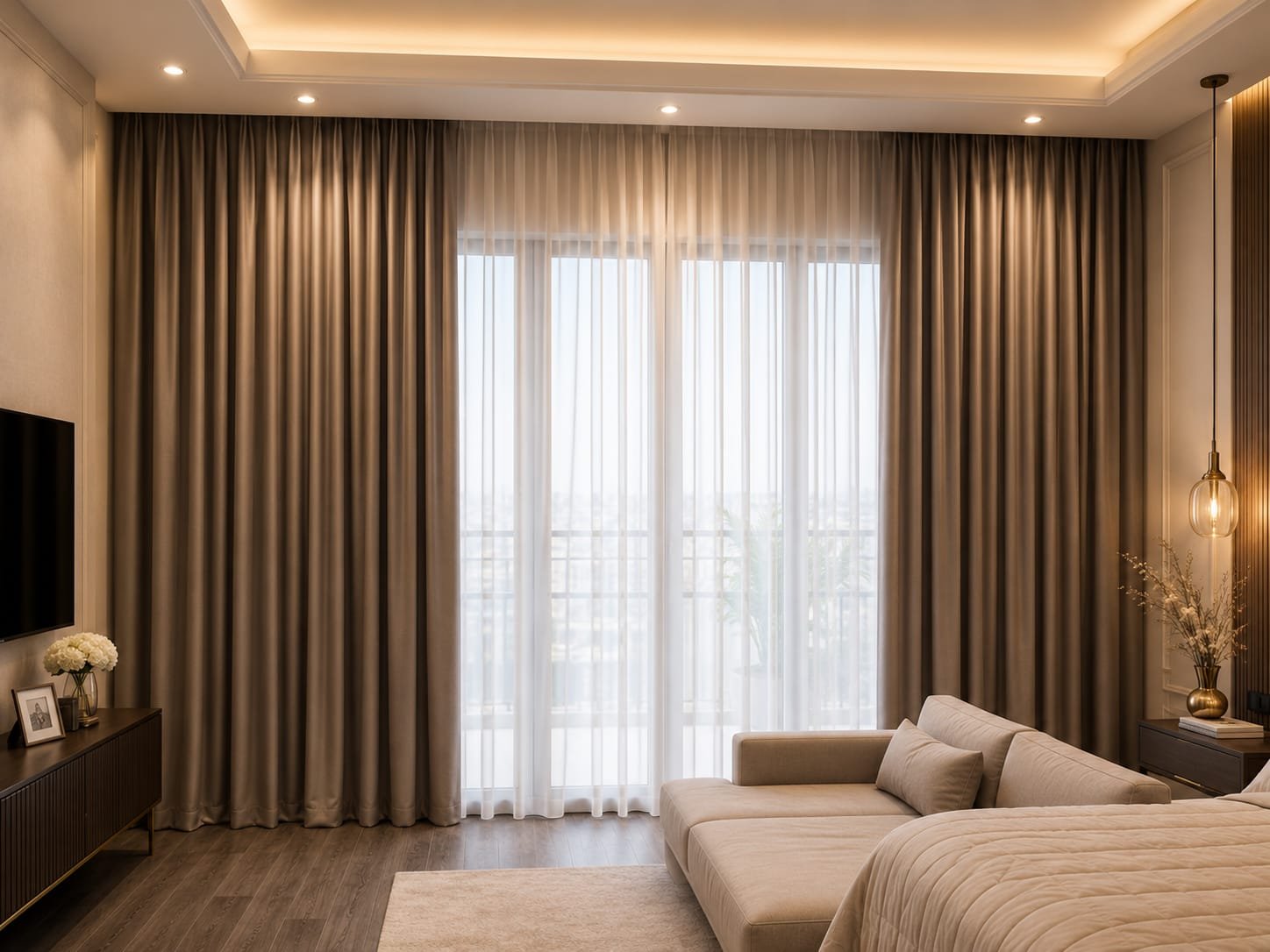 Curtain pocket integrated into the ceiling